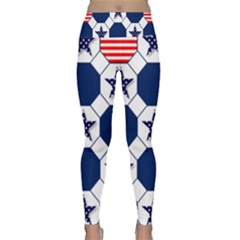 Patriotic Symbolic Red White Blue Lightweight Velour Classic Yoga Leggings by Ravend