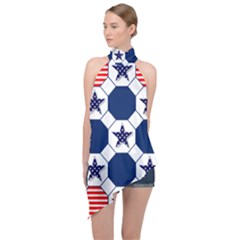 Patriotic Symbolic Red White Blue Halter Asymmetric Satin Top by Ravend