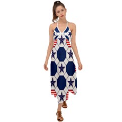 Patriotic Symbolic Red White Blue Halter Tie Back Dress  by Ravend