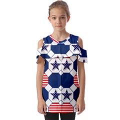 Patriotic Symbolic Red White Blue Fold Over Open Sleeve Top by Ravend