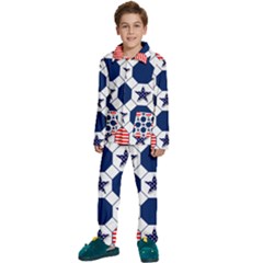 Patriotic Symbolic Red White Blue Kids  Long Sleeve Velvet Pajamas Set by Ravend