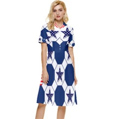 Patriotic Symbolic Red White Blue Button Top Knee Length Dress by Ravend