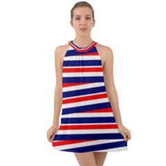 Red-white-blue-patriotic-ribbons Halter Tie Back Chiffon Dress by Ravend