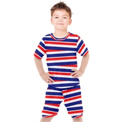 Red-white-blue-patriotic-ribbons Kids  T-shirt And Shorts Set by Ravend