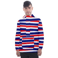 Red-white-blue-patriotic-ribbons Men s Front Pocket Pullover Windbreaker by Ravend