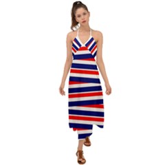 Red-white-blue-patriotic-ribbons Halter Tie Back Dress  by Ravend