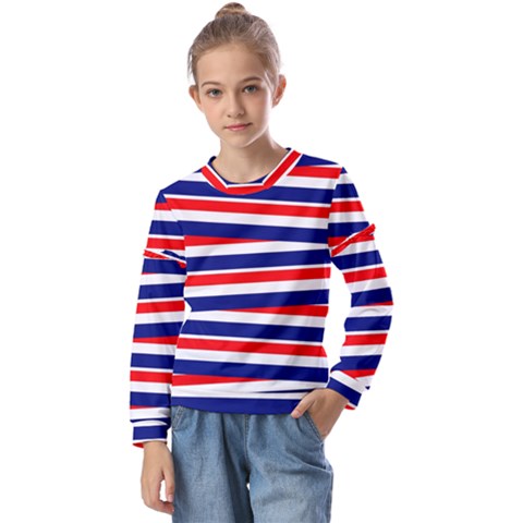 Red-white-blue-patriotic-ribbons Kids  Long Sleeve T-shirt With Frill  by Ravend