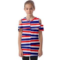 Red-white-blue-patriotic-ribbons Fold Over Open Sleeve Top by Ravend