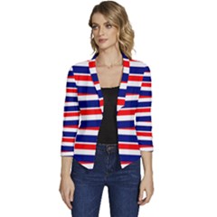 Red-white-blue-patriotic-ribbons Women s Casual 3/4 Sleeve Spring Jacket by Ravend