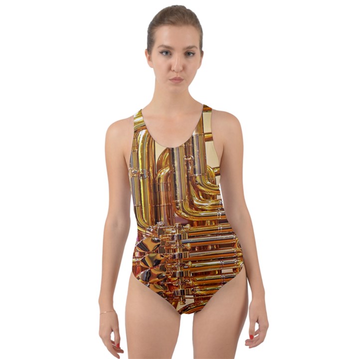 Tuba Valves Pipe Shiny Instrument Music Cut-Out Back One Piece Swimsuit