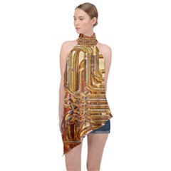 Tuba Valves Pipe Shiny Instrument Music Halter Asymmetric Satin Top by Ravend