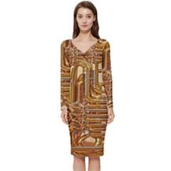 Tuba Valves Pipe Shiny Instrument Music Long Sleeve V-neck Bodycon Dress  by Ravend