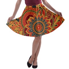 Bright Seamless Pattern With Paisley Mehndi Elements Hand Drawn Wallpaper With Floral Traditional In A-line Skater Skirt by Ket1n9