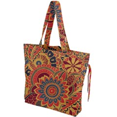 Bright Seamless Pattern With Paisley Mehndi Elements Hand Drawn Wallpaper With Floral Traditional In Drawstring Tote Bag by Ket1n9