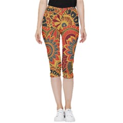 Bright Seamless Pattern With Paisley Mehndi Elements Hand Drawn Wallpaper With Floral Traditional In Inside Out Lightweight Velour Capri Leggings  by Ket1n9