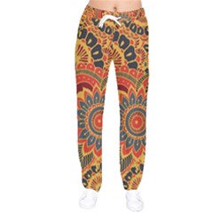 Bright Seamless Pattern With Paisley Mehndi Elements Hand Drawn Wallpaper With Floral Traditional In Women Velvet Drawstring Pants by Ket1n9