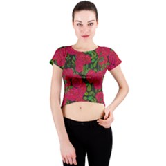 Seamless Pattern With Colorful Bush Roses Crew Neck Crop Top by Ket1n9