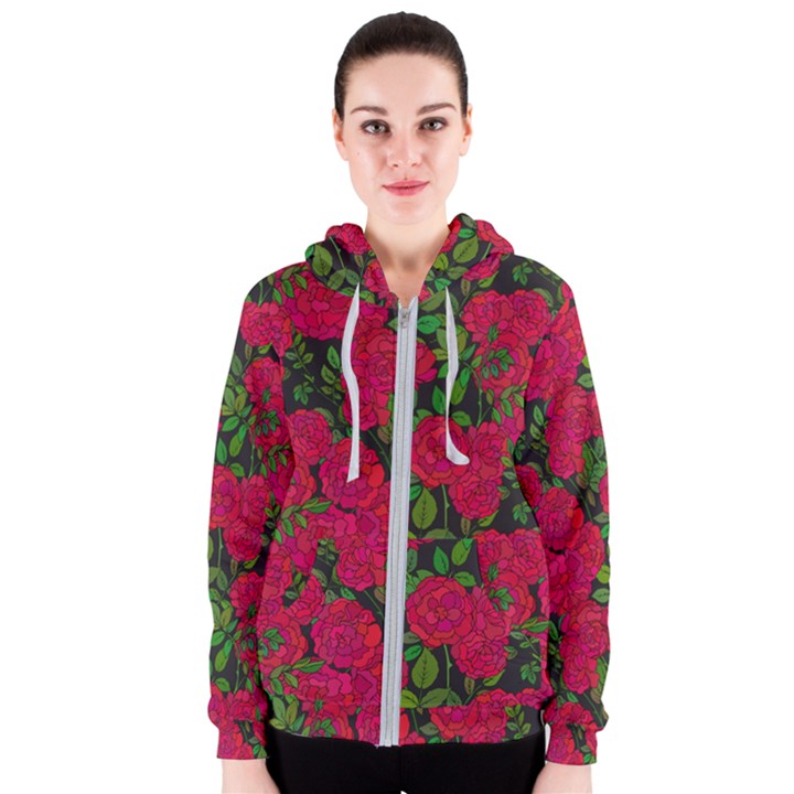 Seamless Pattern With Colorful Bush Roses Women s Zipper Hoodie