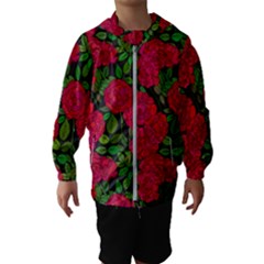 Seamless Pattern With Colorful Bush Roses Kids  Hooded Windbreaker