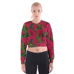 Seamless Pattern With Colorful Bush Roses Cropped Sweatshirt