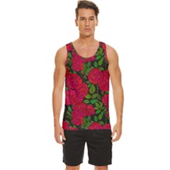 Seamless Pattern With Colorful Bush Roses Men s Wide Collar Tank Top by Ket1n9