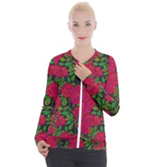 Seamless Pattern With Colorful Bush Roses Casual Zip Up Jacket by Ket1n9