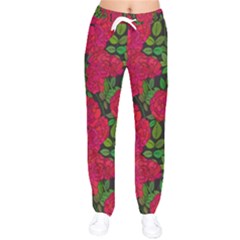 Seamless Pattern With Colorful Bush Roses Women Velvet Drawstring Pants