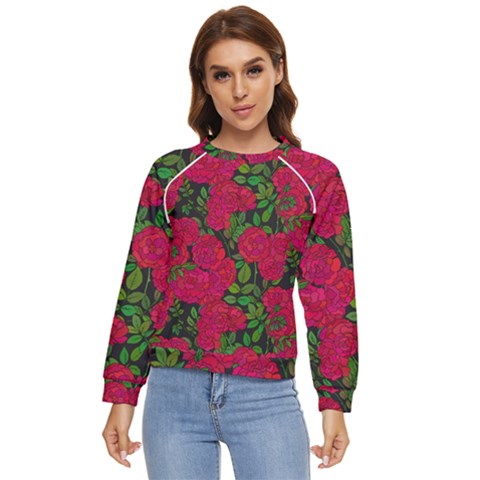 Seamless Pattern With Colorful Bush Roses Women s Long Sleeve Raglan T-shirt by Ket1n9