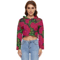 Seamless Pattern With Colorful Bush Roses Women s Lightweight Cropped Hoodie by Ket1n9