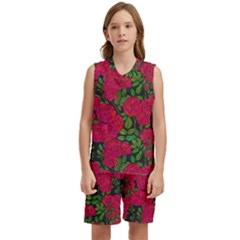 Seamless Pattern With Colorful Bush Roses Kids  Basketball Mesh Set