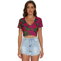 Seamless Pattern With Colorful Bush Roses V-neck Crop Top by Ket1n9