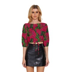 Seamless Pattern With Colorful Bush Roses Mid Sleeve Drawstring Hem Top by Ket1n9