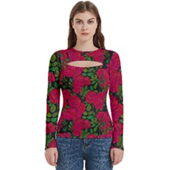 Seamless Pattern With Colorful Bush Roses Women s Cut Out Long Sleeve T-shirt by Ket1n9