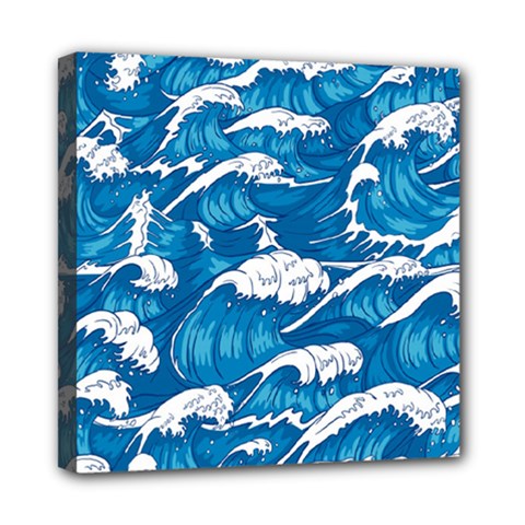 Storm Waves Seamless Pattern Raging Ocean Water Sea Wave Vintage Japanese Storms Print Illustration Mini Canvas 8  X 8  (stretched) by Ket1n9