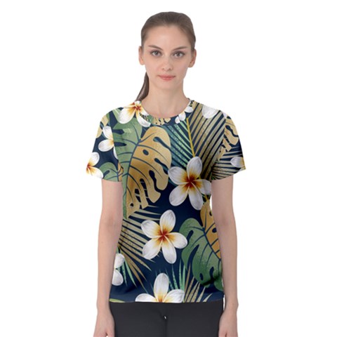 Seamless Pattern With Tropical Strelitzia Flowers Leaves Exotic Background Women s Sport Mesh T-shirt by Ket1n9