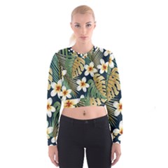 Seamless Pattern With Tropical Strelitzia Flowers Leaves Exotic Background Cropped Sweatshirt