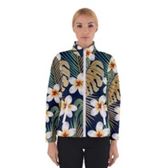 Seamless Pattern With Tropical Strelitzia Flowers Leaves Exotic Background Women s Bomber Jacket