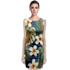 Seamless Pattern With Tropical Strelitzia Flowers Leaves Exotic Background Sleeveless Velvet Midi Dress