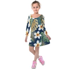 Seamless Pattern With Tropical Strelitzia Flowers Leaves Exotic Background Kids  Long Sleeve Velvet Dress