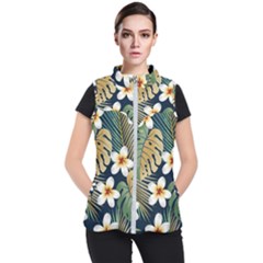 Seamless Pattern With Tropical Strelitzia Flowers Leaves Exotic Background Women s Puffer Vest