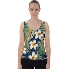 Seamless Pattern With Tropical Strelitzia Flowers Leaves Exotic Background Velvet Tank Top by Ket1n9