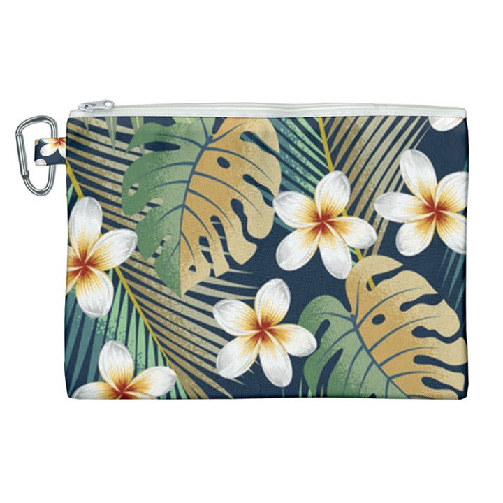 Seamless Pattern With Tropical Strelitzia Flowers Leaves Exotic Background Canvas Cosmetic Bag (XL)