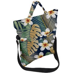 Seamless Pattern With Tropical Strelitzia Flowers Leaves Exotic Background Fold Over Handle Tote Bag by Ket1n9