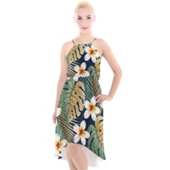 Seamless Pattern With Tropical Strelitzia Flowers Leaves Exotic Background High-low Halter Chiffon Dress  by Ket1n9