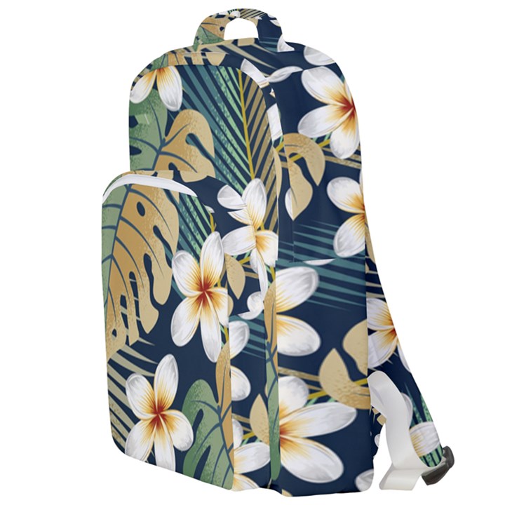 Seamless Pattern With Tropical Strelitzia Flowers Leaves Exotic Background Double Compartment Backpack