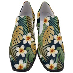 Seamless Pattern With Tropical Strelitzia Flowers Leaves Exotic Background Women Slip On Heel Loafers by Ket1n9