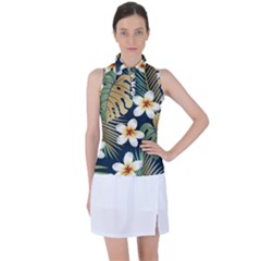 Seamless Pattern With Tropical Strelitzia Flowers Leaves Exotic Background Women s Sleeveless Polo T-shirt by Ket1n9