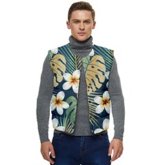 Seamless Pattern With Tropical Strelitzia Flowers Leaves Exotic Background Men s Button Up Puffer Vest	