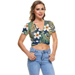 Seamless Pattern With Tropical Strelitzia Flowers Leaves Exotic Background Short Sleeve Foldover T-shirt by Ket1n9