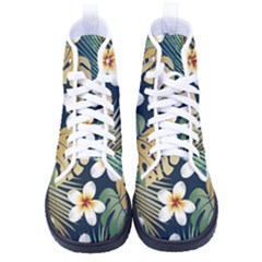 Seamless Pattern With Tropical Strelitzia Flowers Leaves Exotic Background Women s High-top Canvas Sneakers by Ket1n9